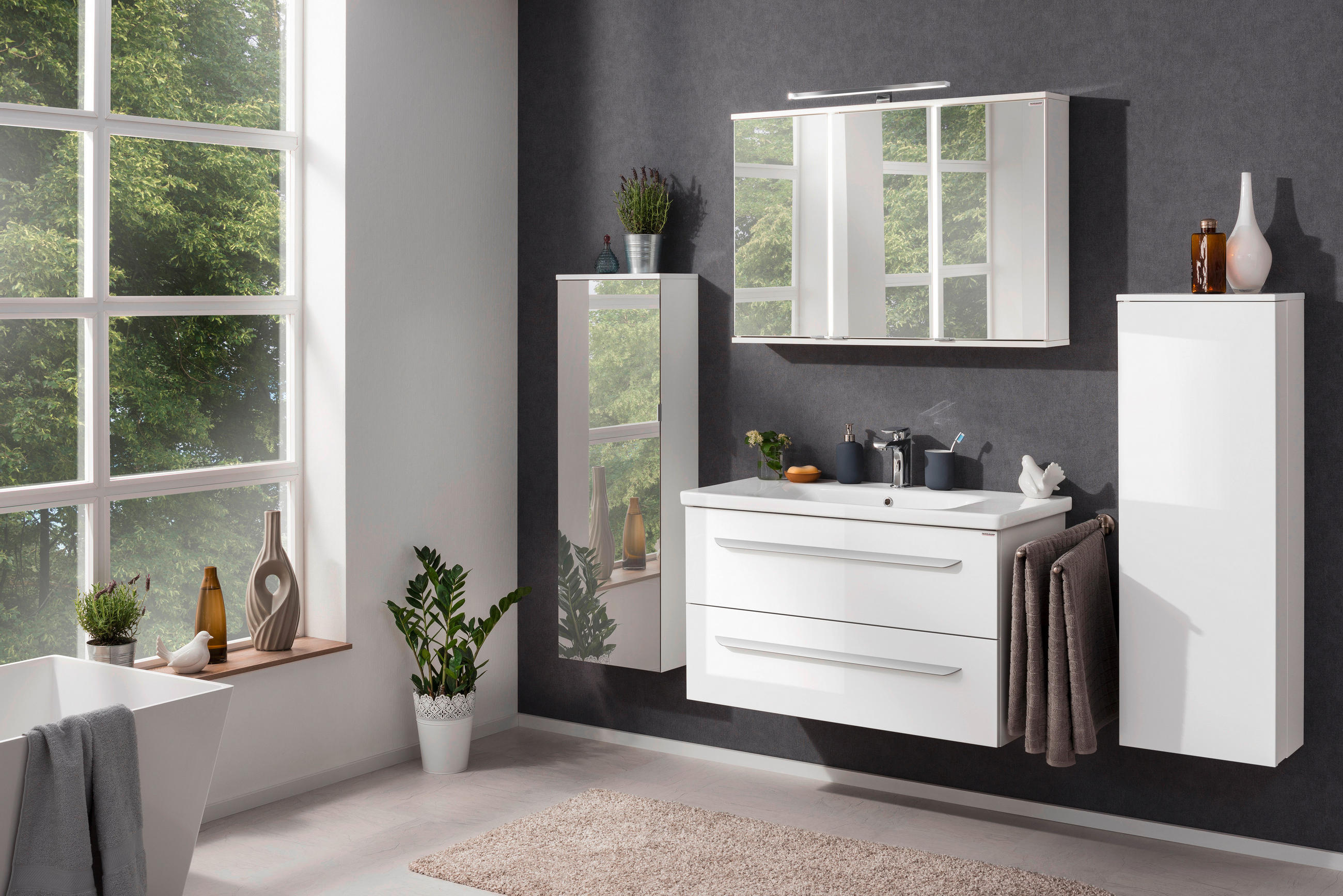 Thumbnail - Mid.you Unterschrank, Weiß, Glas, 4 Fächer, F, 40.5x122x21 cm, hängend, Badezimmer, Badezimmerschränke, Bad Unterschränk...