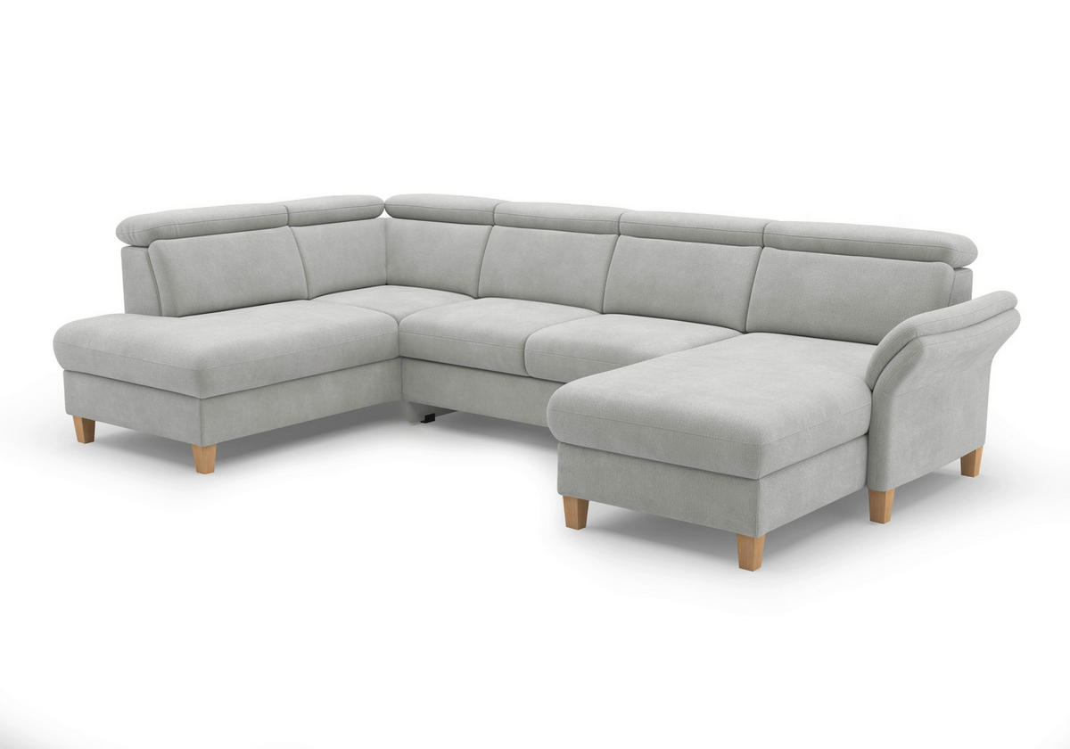 WOHNLANDSCHAFT GLENDALE E Silberfarben Flachgewebe  - Eichefarben/Silberfarben, KONVENTIONELL, Holz/Textil (193/321/166cm) - Sit & More