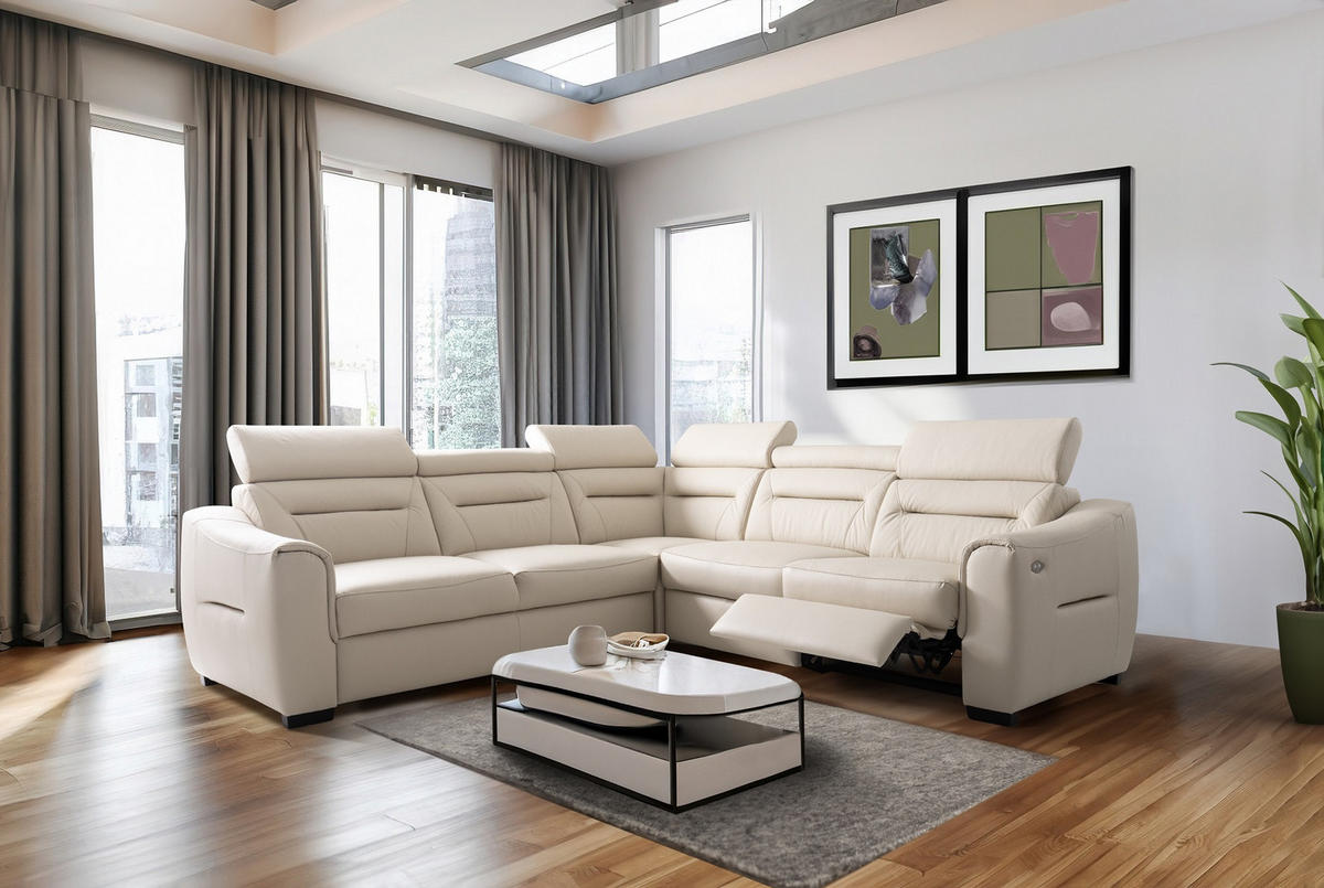 SAROKKANAPÉ textil, bőr bézs  - bézs/fekete, Design, bőr/textil (256/86-104/256cm) - Celina Home