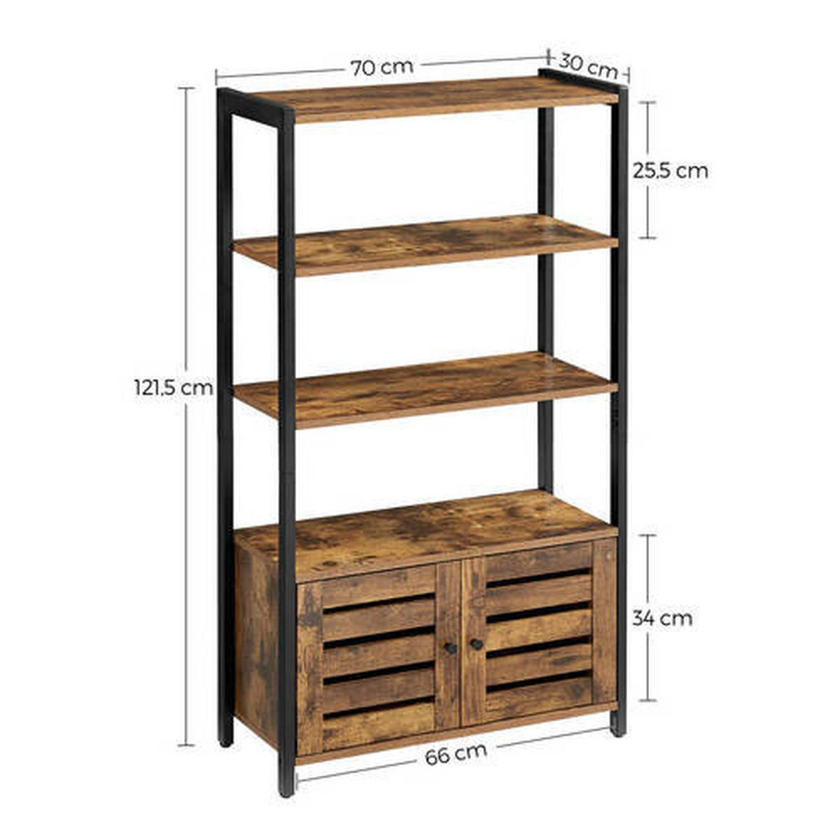 AUFBEWAHRUNGSREGAL Braun, Schwarz  70/121,5/30 cm  - Schwarz/Braun, Trend, Holzwerkstoff/Metall (70/121,5/30cm) - Boxxx