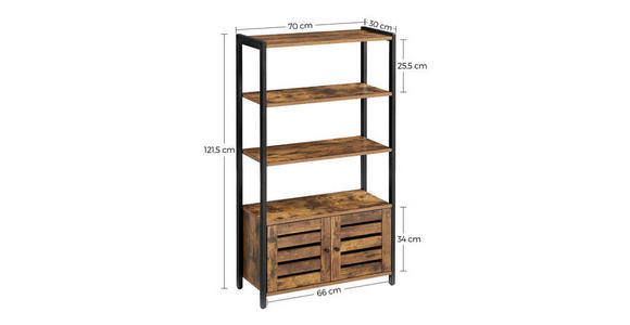 AUFBEWAHRUNGSREGAL - Schwarz/Braun, Trend, Holzwerkstoff/Metall (70/121,5/30cm) - Boxxx
