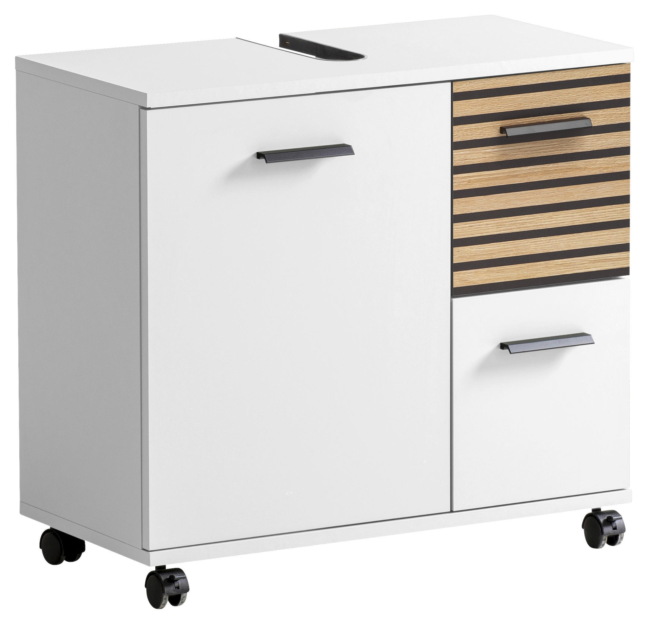 Stylife Waschbeckenunterschrank Katta Weiß, Eiche 65.1x60x32 cm