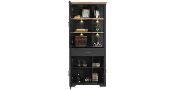 VITRINE in Eichefarben, Graphitfarben - Eichefarben/Graphitfarben, ROMANTIK / LANDHAUS, Glas/Holzwerkstoff (93/204/42cm) - Hom`in