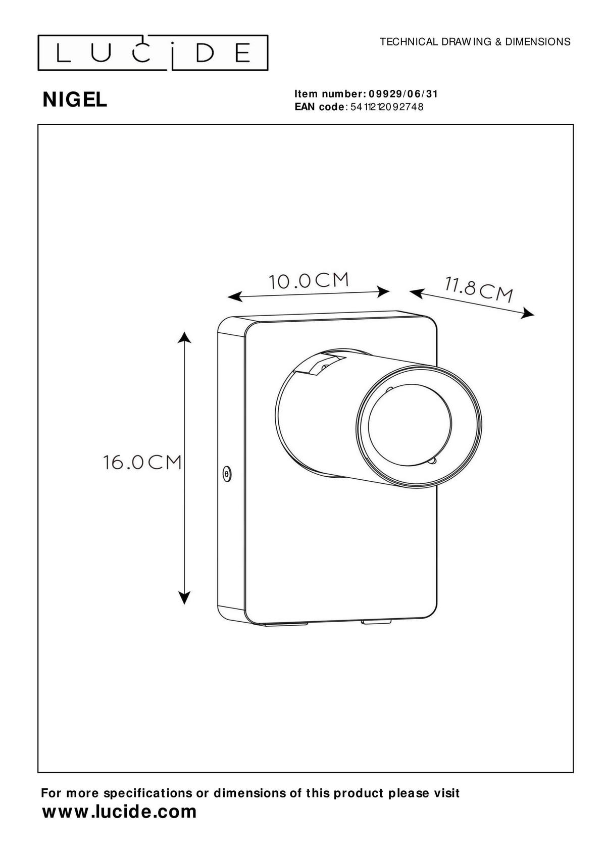 LED-STRAHLER 10/11.8/16 cm   - Weiß, KONVENTIONELL, Metall (10/11.8/16cm) - Lucide