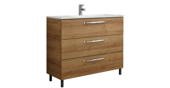 WASCHTISCHUNTERSCHRANK  - Chromfarben/Eichefarben, KONVENTIONELL, Holzwerkstoff/Kunststoff (100/77/43cm) - Xora