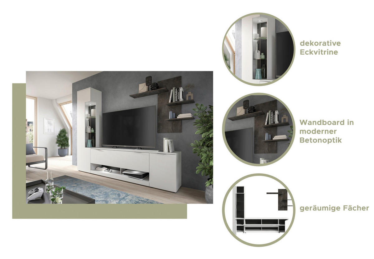 Dnevni regal,  siva, bela  - srebrne barve/siva, Design, umetna masa/steklo (250/190/35cm) - Livetastic