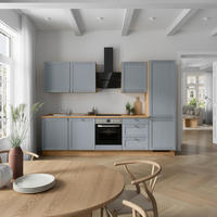 KÜCHENBLOCK Frame 300 cm  in Eichefarben, Blaugrau  - Edelstahlfarben/Eichefarben, MODERN, Holzwerkstoff/Metall (300cm) - Nobilia