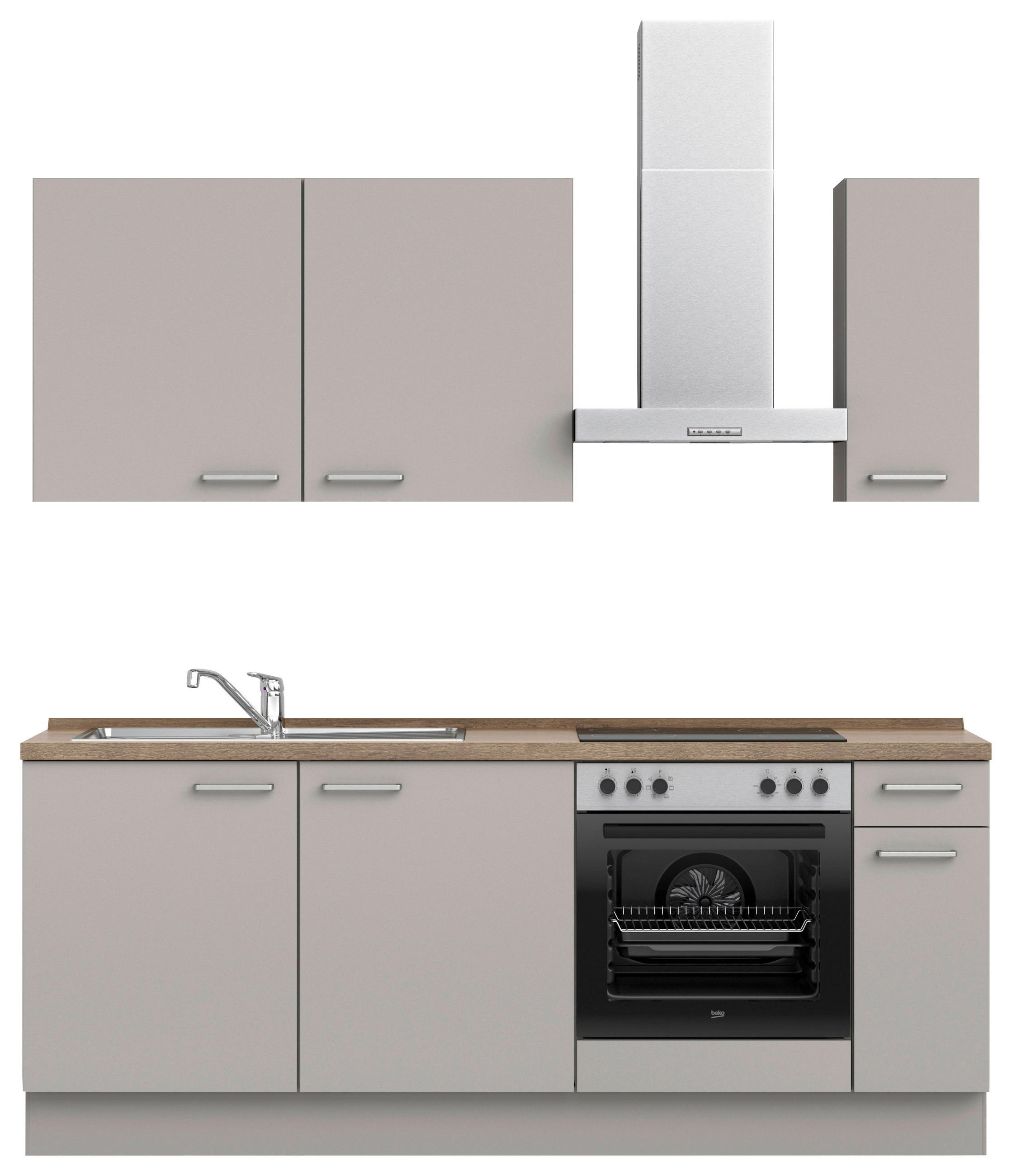 KÜCHENBLOCK 210 cm   in Grau, Eiche dunkel  - Eiche dunkel/Edelstahlfarben, MODERN, Holzwerkstoff/Metall (210cm) - Nobilia