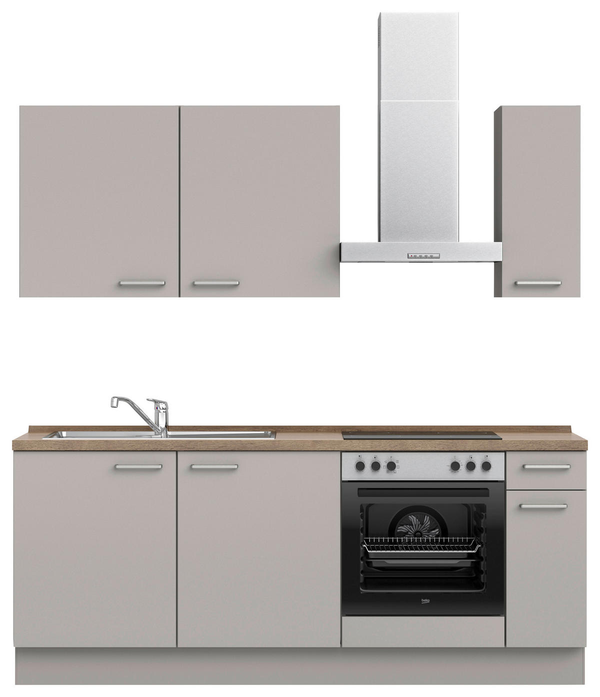 KÜCHENBLOCK 210 cm   in Grau, Eiche dunkel  - Eiche dunkel/Edelstahlfarben, MODERN, Holzwerkstoff/Metall (210cm) - Nobilia