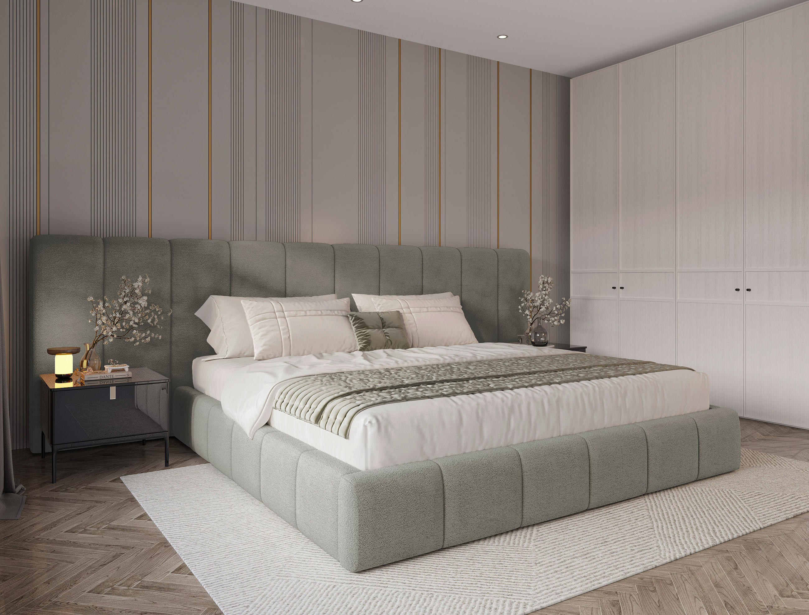 POLSTERBETT 180/200 cm  Hellgrau  - Hellgrau/Schwarz, Design, Holz/Kunststoff (180/200cm) - Carryhome