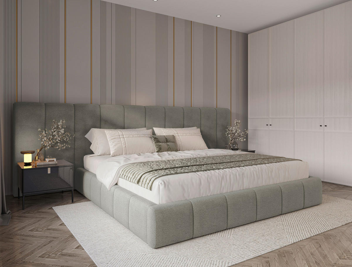 POLSTERBETT 180/200 cm  Hellgrau  - Hellgrau/Schwarz, Design, Holz/Kunststoff (180/200cm) - Carryhome