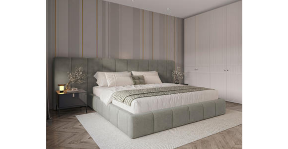 POLSTERBETT gepolstertes Kopfteil, Lattenrost, Bettkasten Hellgrau 160/200 cm  - Hellgrau/Schwarz, Design, Holz/Kunststoff (160/200cm) - Carryhome