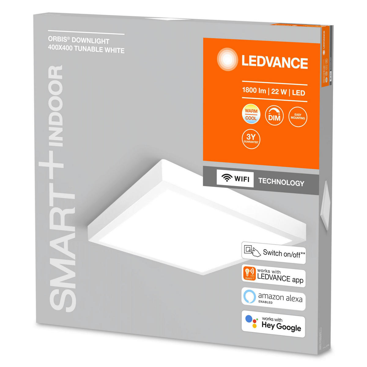 LED-DECKENLEUCHTE Smart+ WiFi Orbis Downlight  Smart 40/40/3,7 cm   - Weiß, Basics, Metall (40/40/3,7cm) - Ledvance