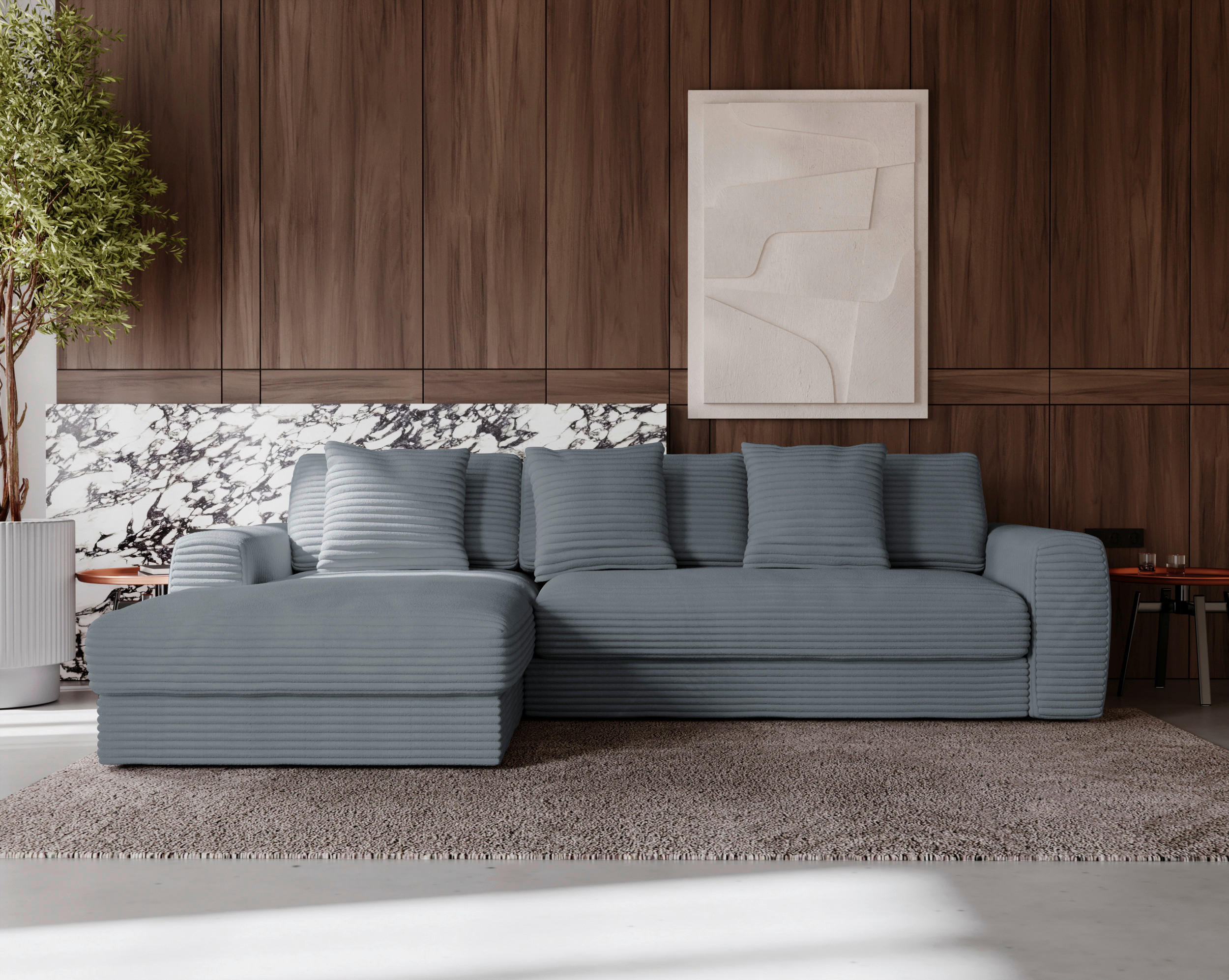 ECKSOFA in Cord Grau  - Schwarz/Grau, Modern, Kunststoff/Textil (182/302cm) - Carryhome