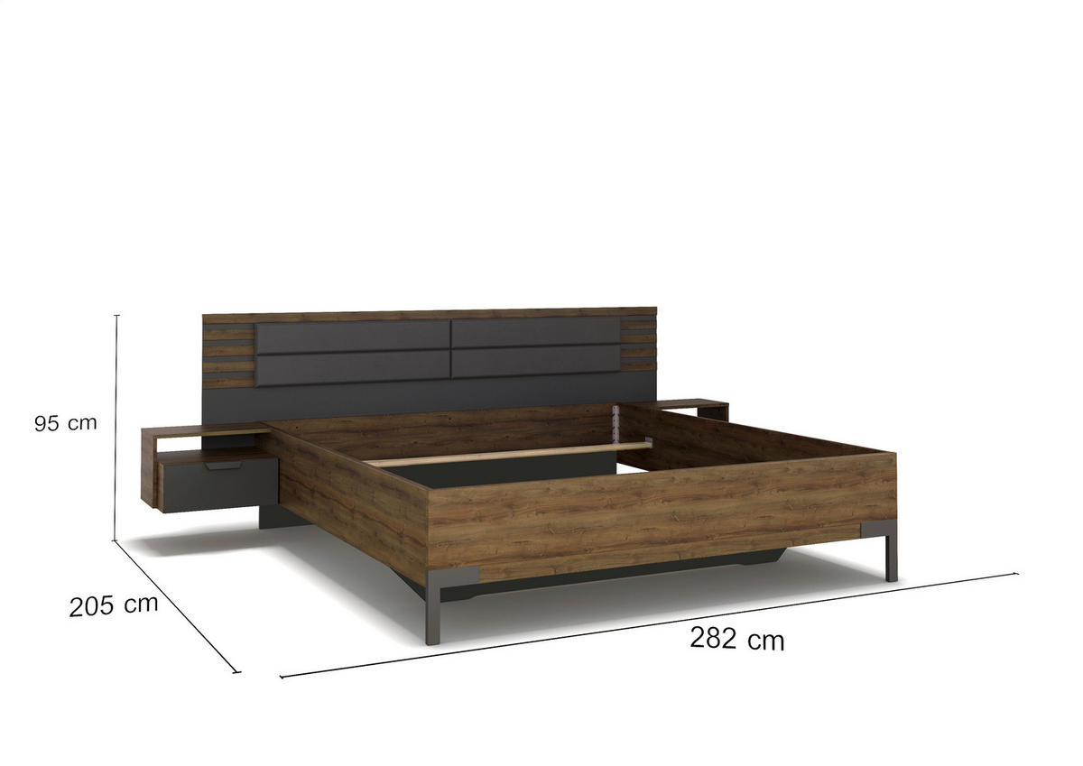 SÄNGSYSTEM 180/200 cm  i mörkgrå, mörk ek   - mörkgrå/mörk ek, Modern, trämaterial/textil (180/200cm) - Rauch Möbel
