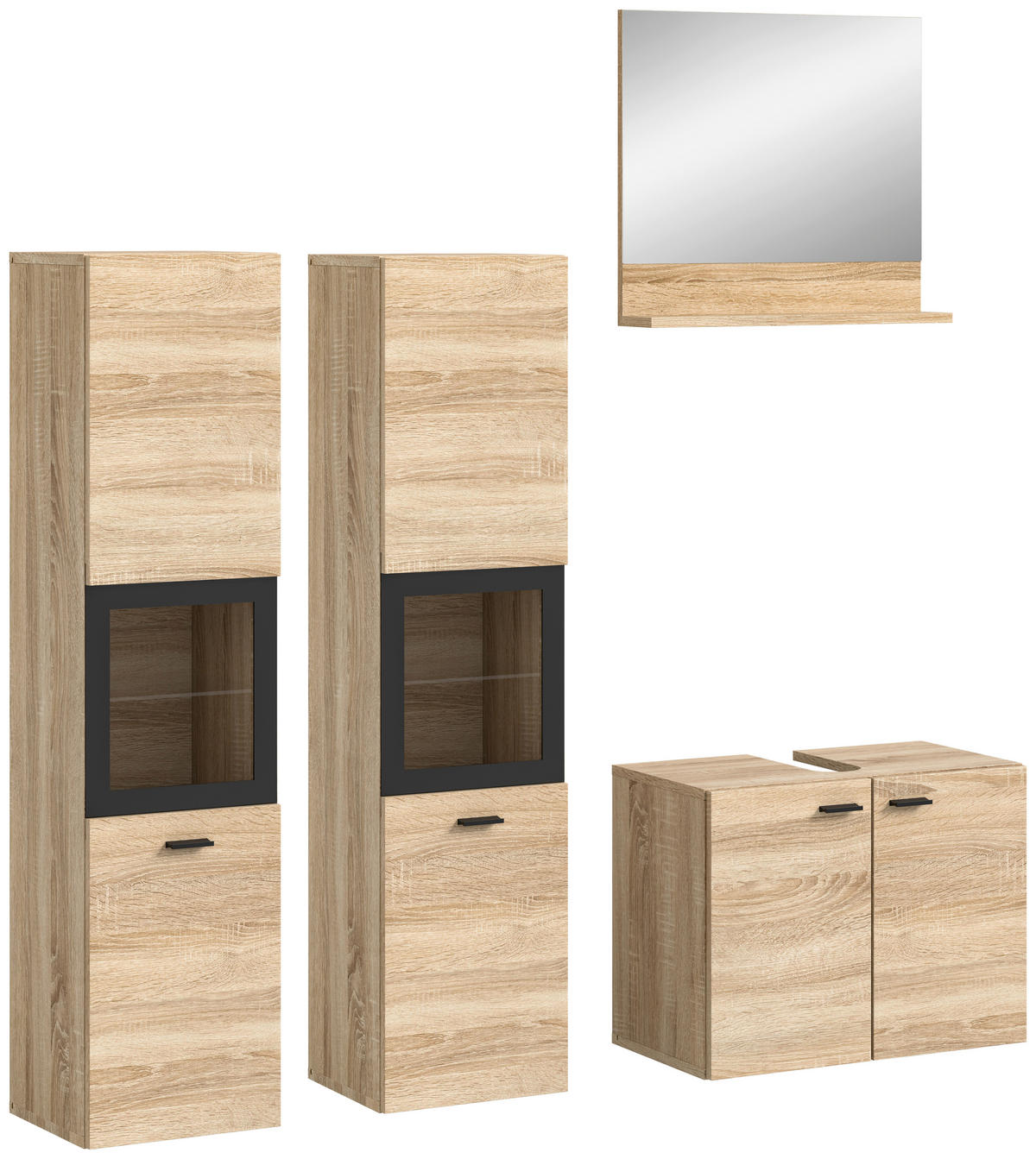 BADEZIMMER 4-teilig  in 117 cm  - Schwarz/Sonoma Eiche, MODERN, Glas/Holzwerkstoff (117cm) - MID.YOU