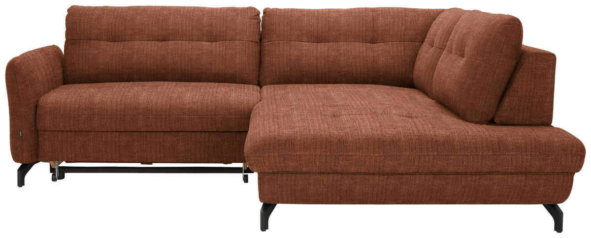 ECKSOFA in Flachgewebe, Leinenoptik Cognac  - Cognac/Schwarz, Modern, Textil/Metall (247/208cm) - Xora