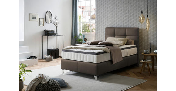 BOXSPRINGBETT 120/200 cm  in Braun  - Chromfarben/Braun, KONVENTIONELL, Leder/Textil (120/200cm) - Novel