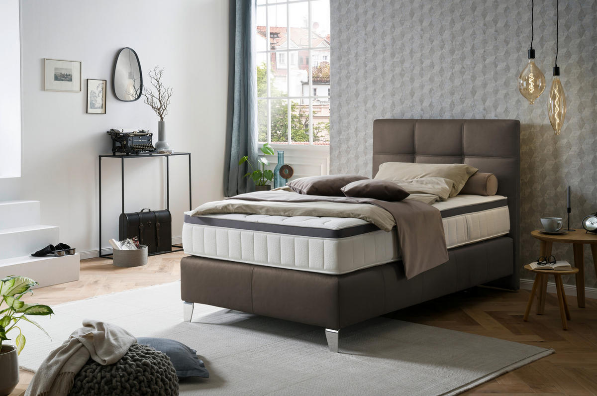 BOXSPRINGBETT 120/200 cm  in Braun  - Chromfarben/Braun, KONVENTIONELL, Leder/Textil (120/200cm) - Novel