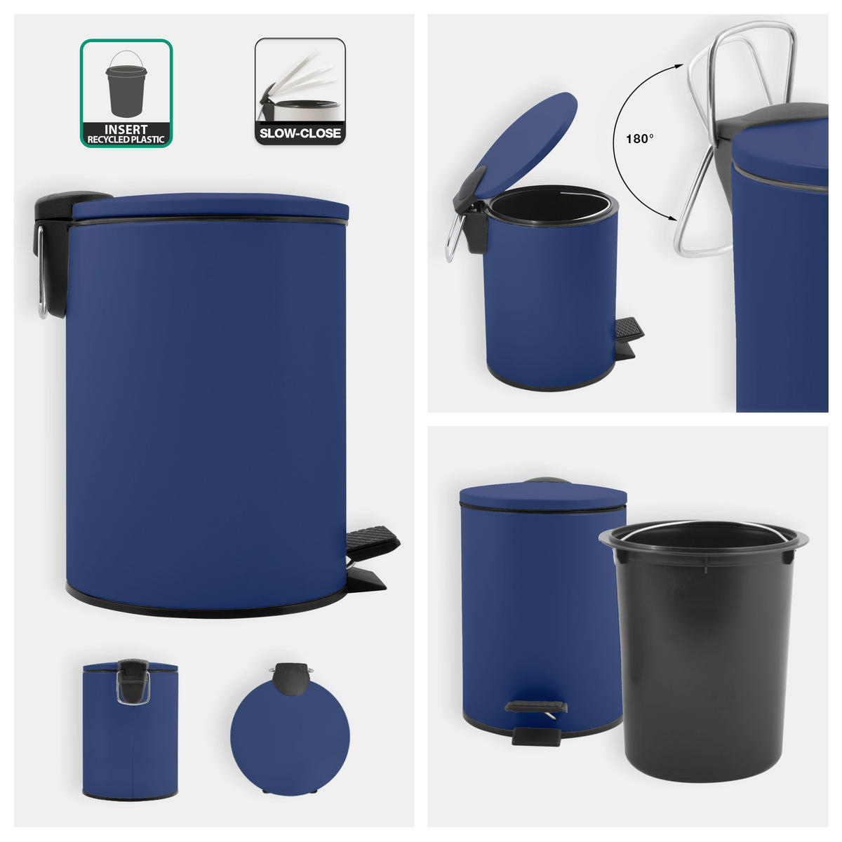 TRETEIMER ADELAR 3 L  - Blau/Schwarz, Basics, Kunststoff/Metall (16.80/16.80/22,8cm) - Spirella
