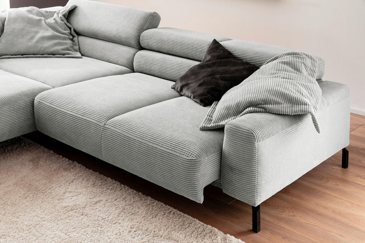 SEDEŽNA GARNITURA, rebrasti žamet siva  - črna/siva, Moderno, kovina/tekstil (276/221cm) - Pure Home Lifestyle