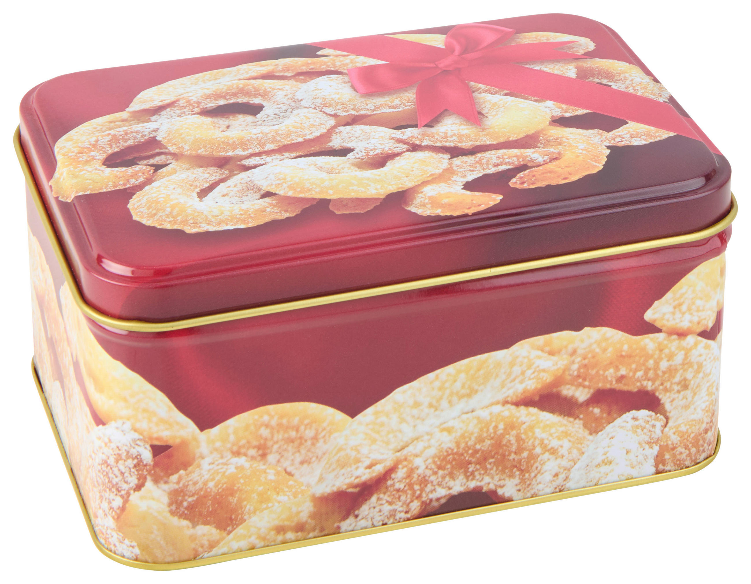 KEKSZESDOBOZ  0,98 l  - sárga/piros, Basics, fém (14/10/7,1cm) - X-Mas