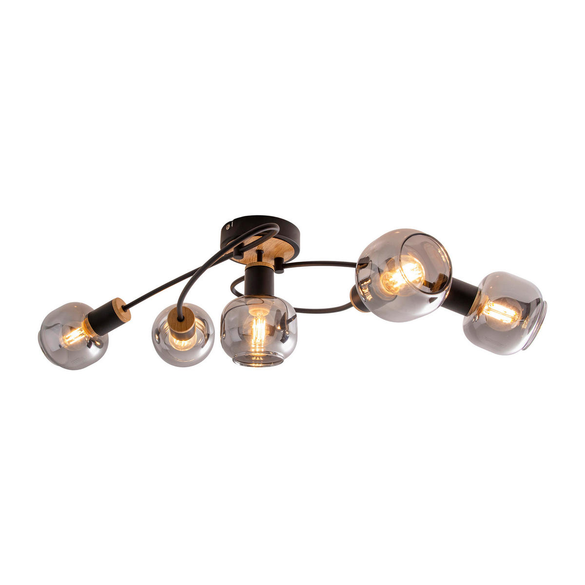 DECKENLEUCHTE     - Schwarz/Naturfarben, Design, Glas/Metall (18,5cm) - Näve