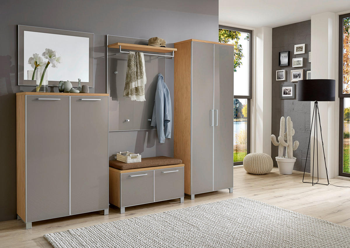 GARDEROBE 6-teilig  in 260/193/40 cm  - Taupe/Hellbraun, Design, Glas/Holz (260/193/40cm)
