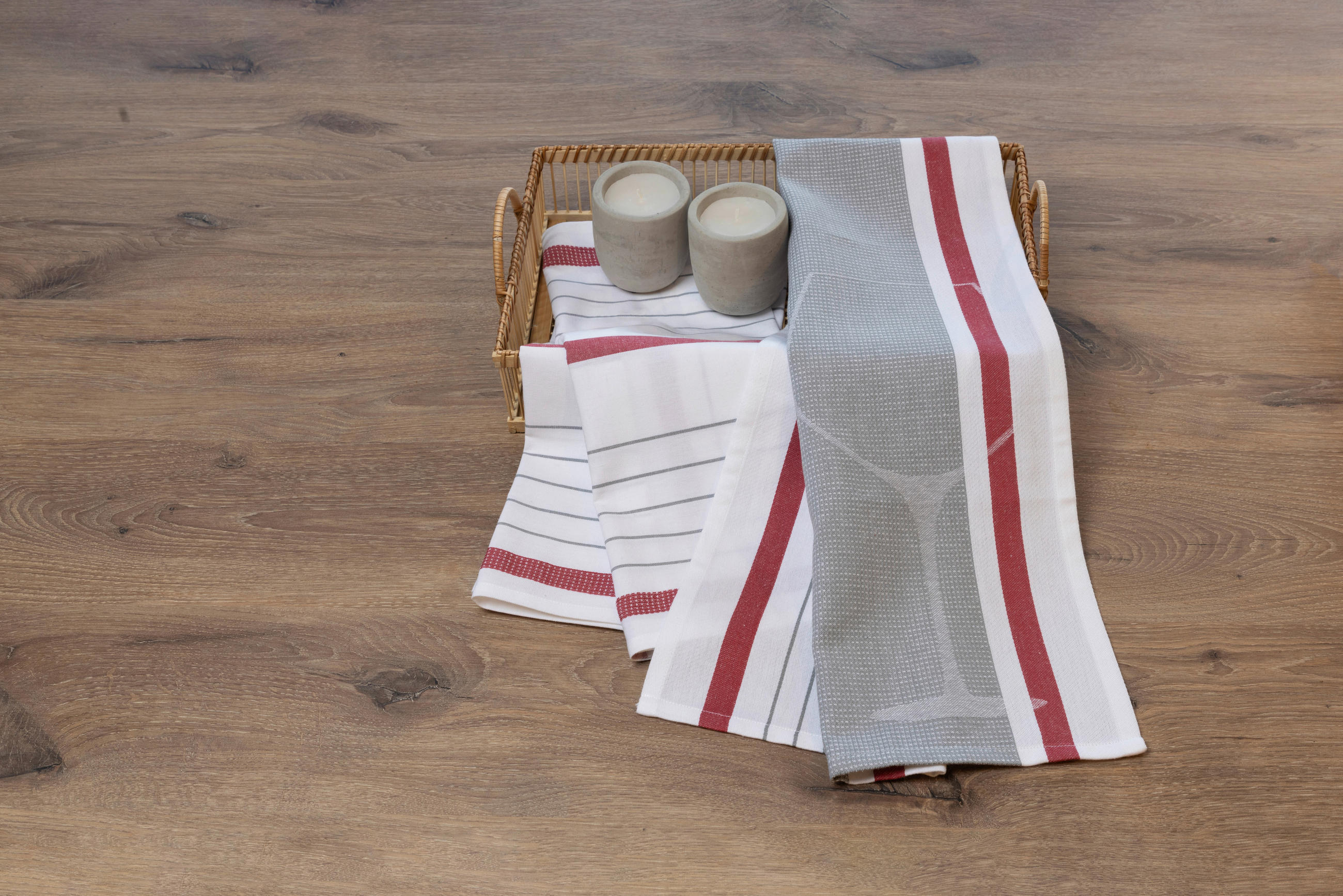 GESCHIRRTUCH-SET Rot, Weiß, Hellgrau  - Rot/Hellgrau, Basics, Textil (50/0,5/70cm)