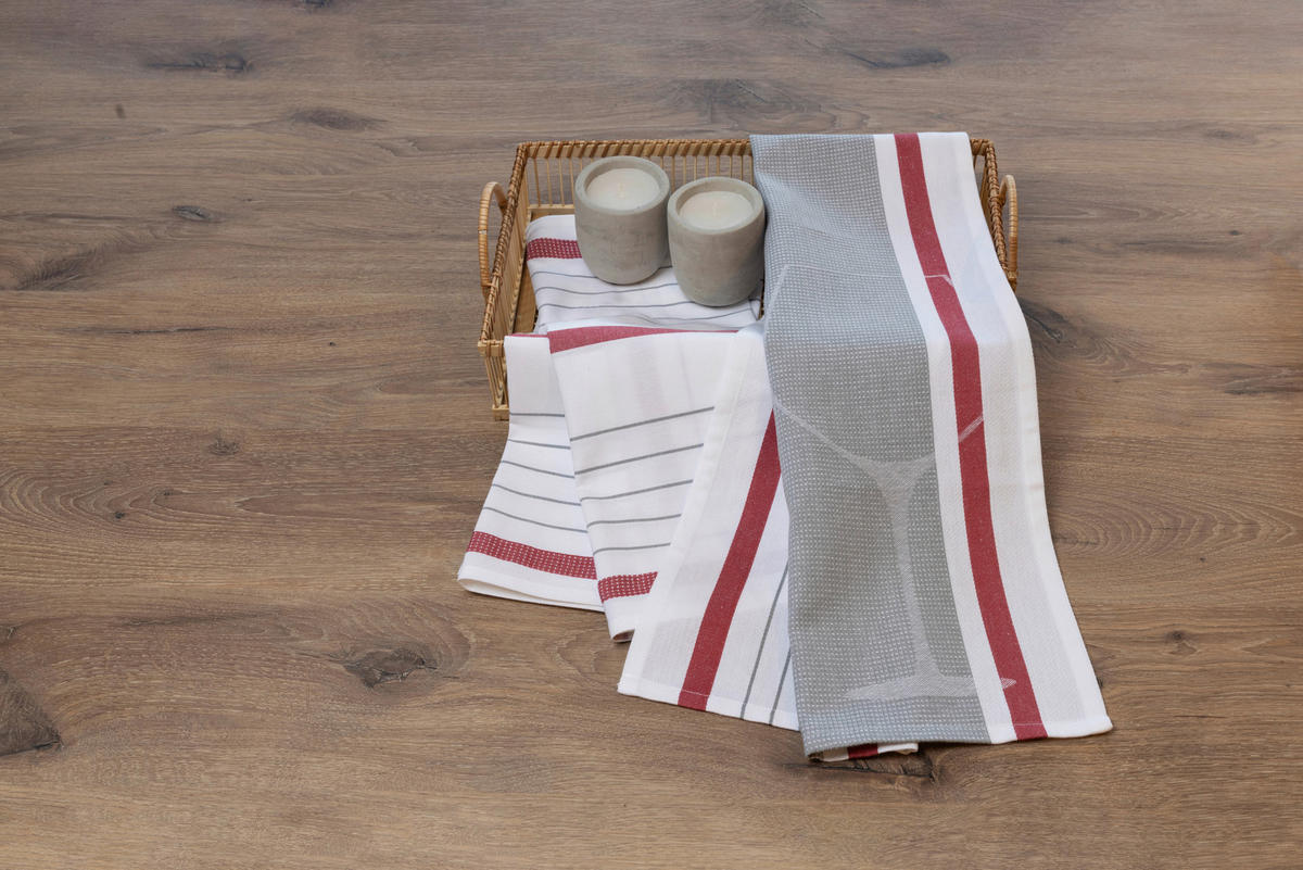 GESCHIRRTUCH-SET Rot, Weiß, Hellgrau  - Rot/Hellgrau, Basics, Textil (50/0,5/70cm)