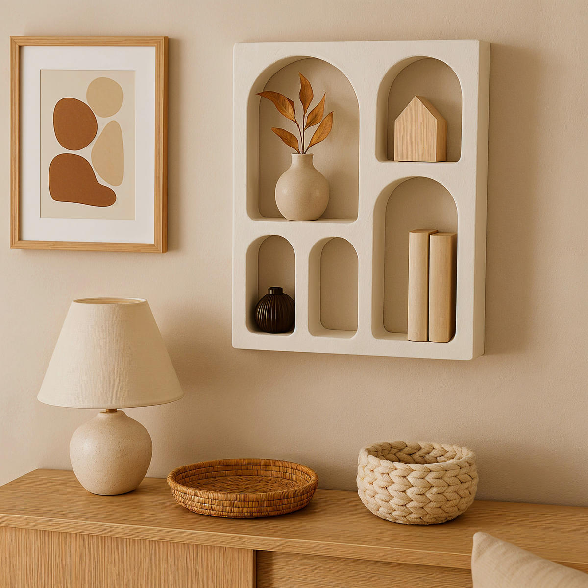 WANDREGAL 60/80/14 cm  - Weiß, Design, Holzwerkstoff/Stein (60/80/14cm) - MID.YOU