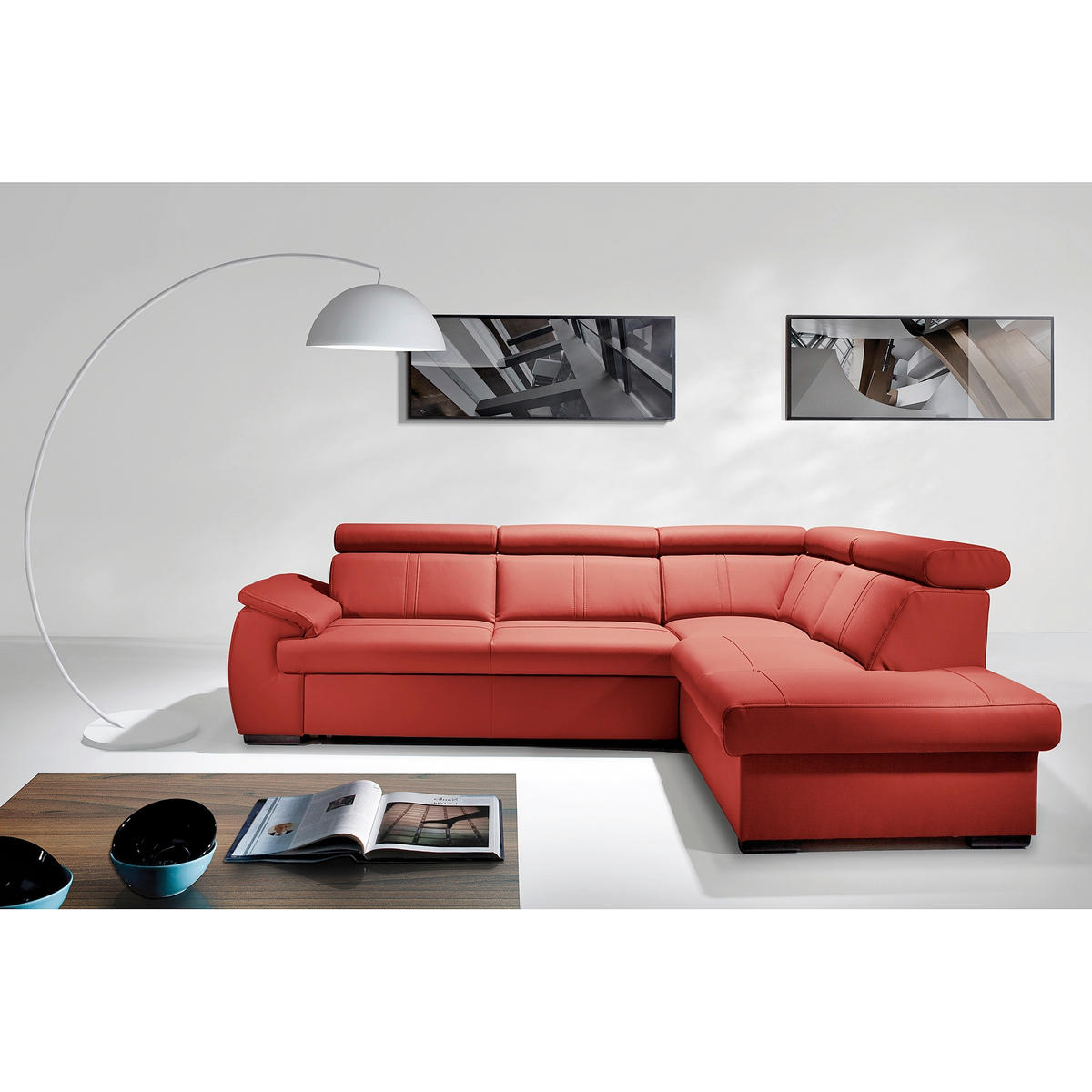 ECKSOFA  in Echtleder Rot  - Wengefarben/Rot, Design, Leder/Holz (265/211cm) - Livetastic