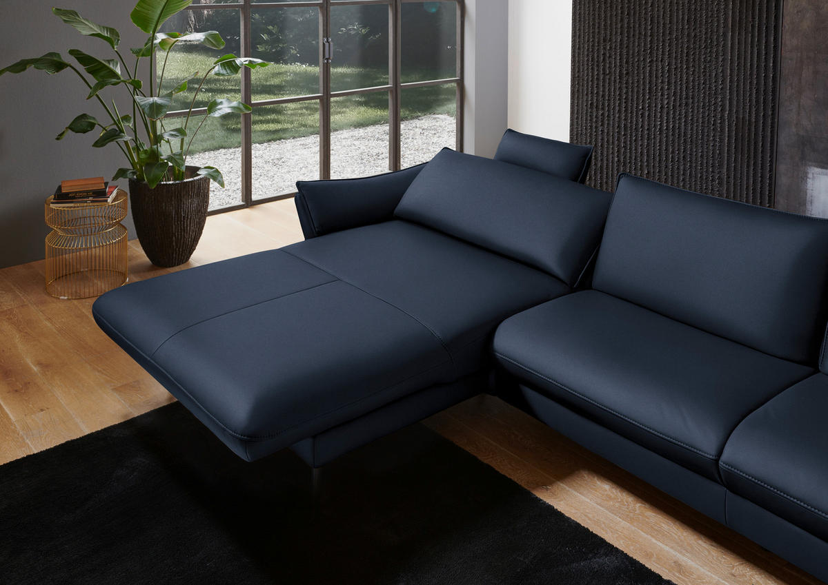 ECKSOFA in Echtleder Dunkelblau  - Schwarz/Dunkelblau, Design, Leder/Metall (172/334cm) - Valdera
