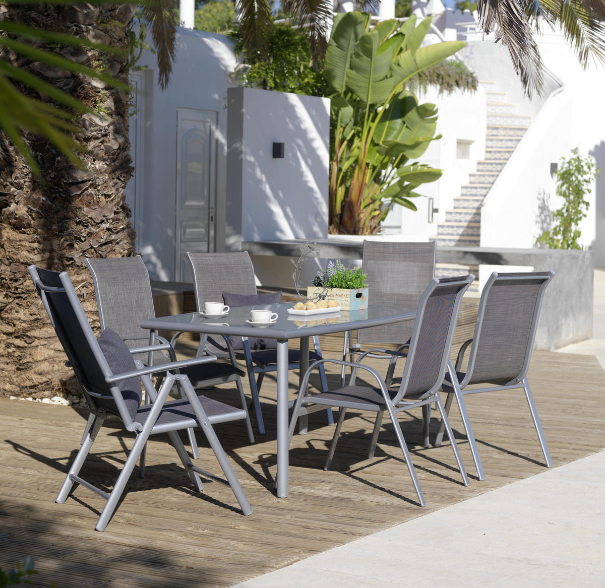 SCAUN PLIANT DE EXTERIOR in metal, textil argintiu, maro deschis  - argintiu/maro deschis, Design, metal/textil (56/106/64cm) - Xora