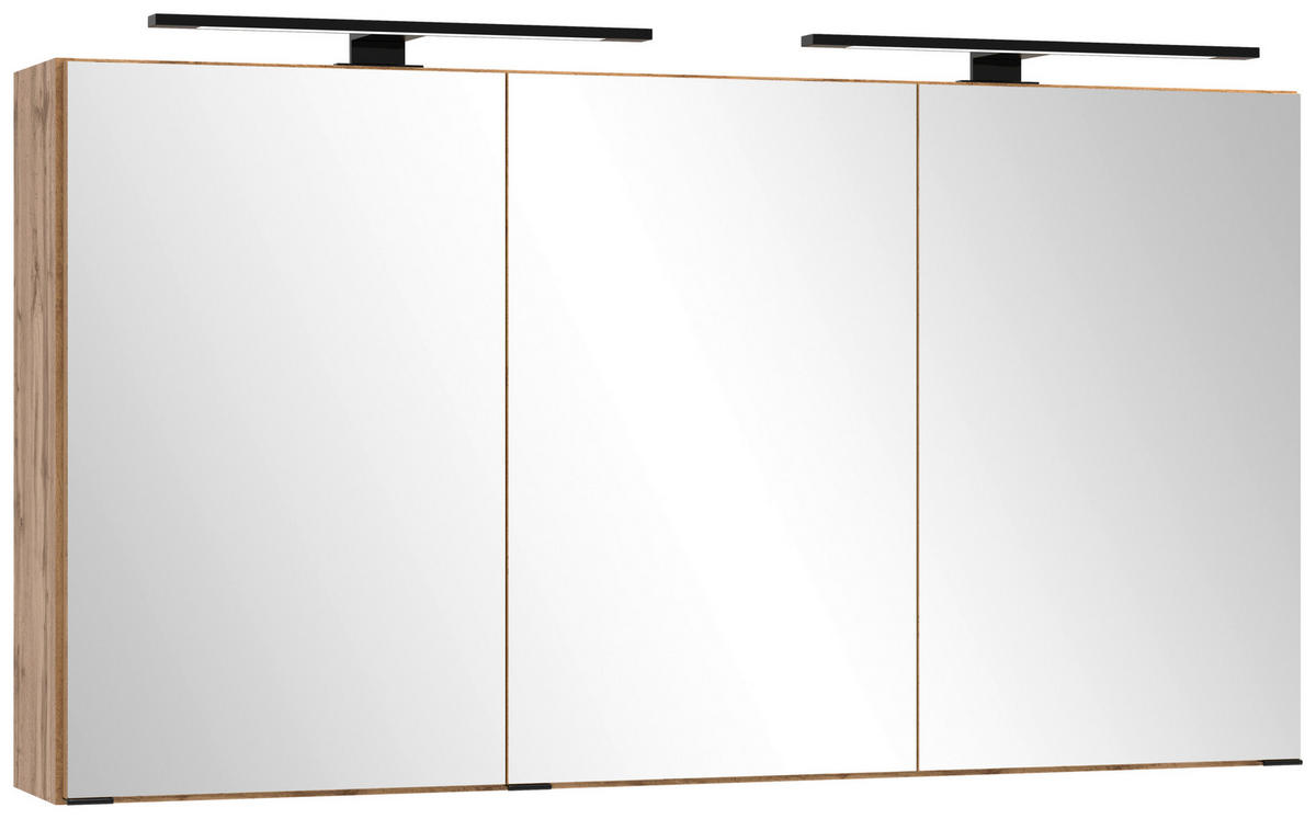 SPIEGELSCHRANK 120/64/20 cm  - Eiche Wotan/Schwarz, MODERN, Glas/Holzwerkstoff (120/64/20cm) - Held