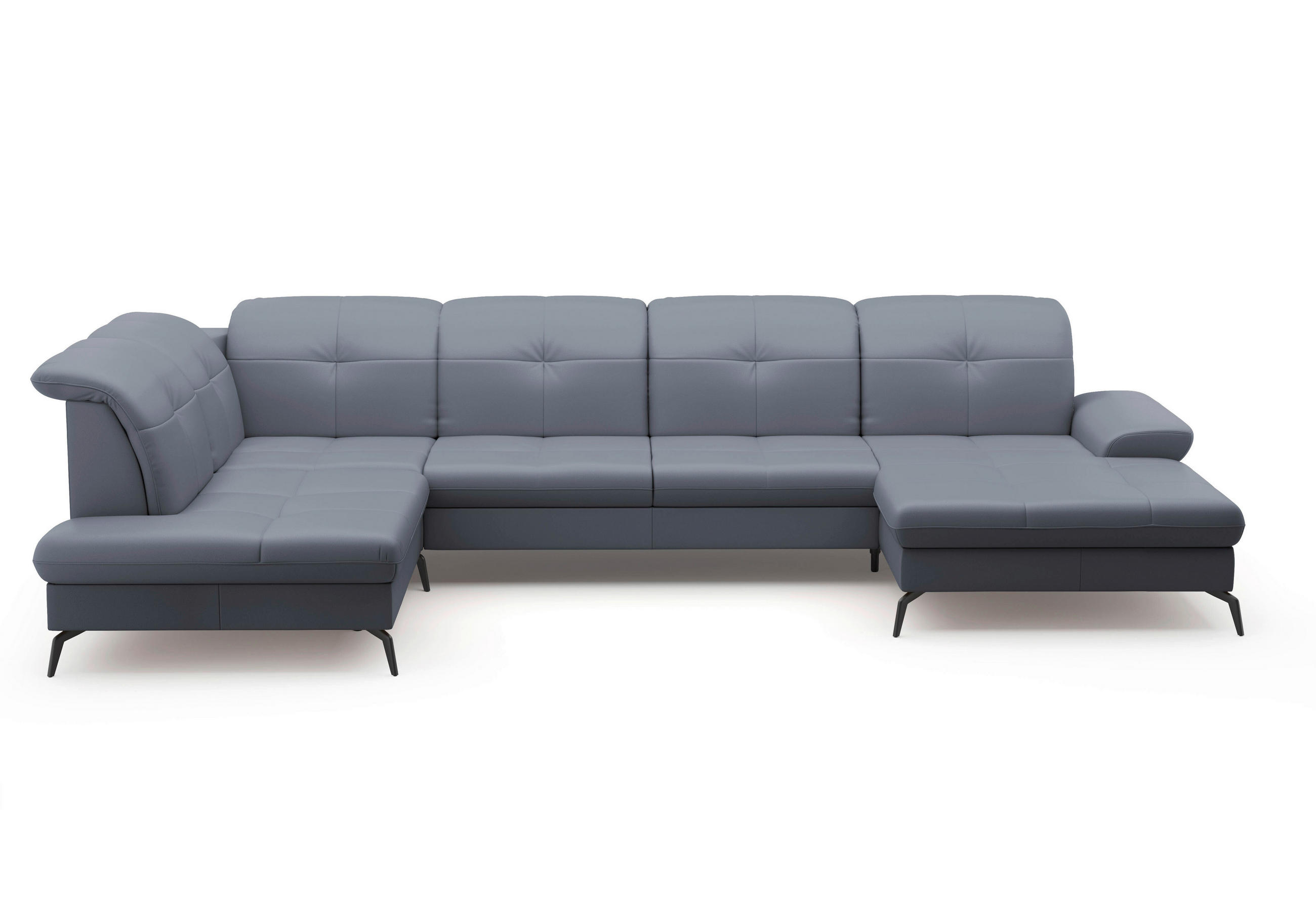 WOHNLANDSCHAFT in Vliesstoff Kombination Echtleder/Stoff Graublau  - Graublau/Schwarz, Konventionell, Leder/Textil (231/357/185cm) - Sit & More