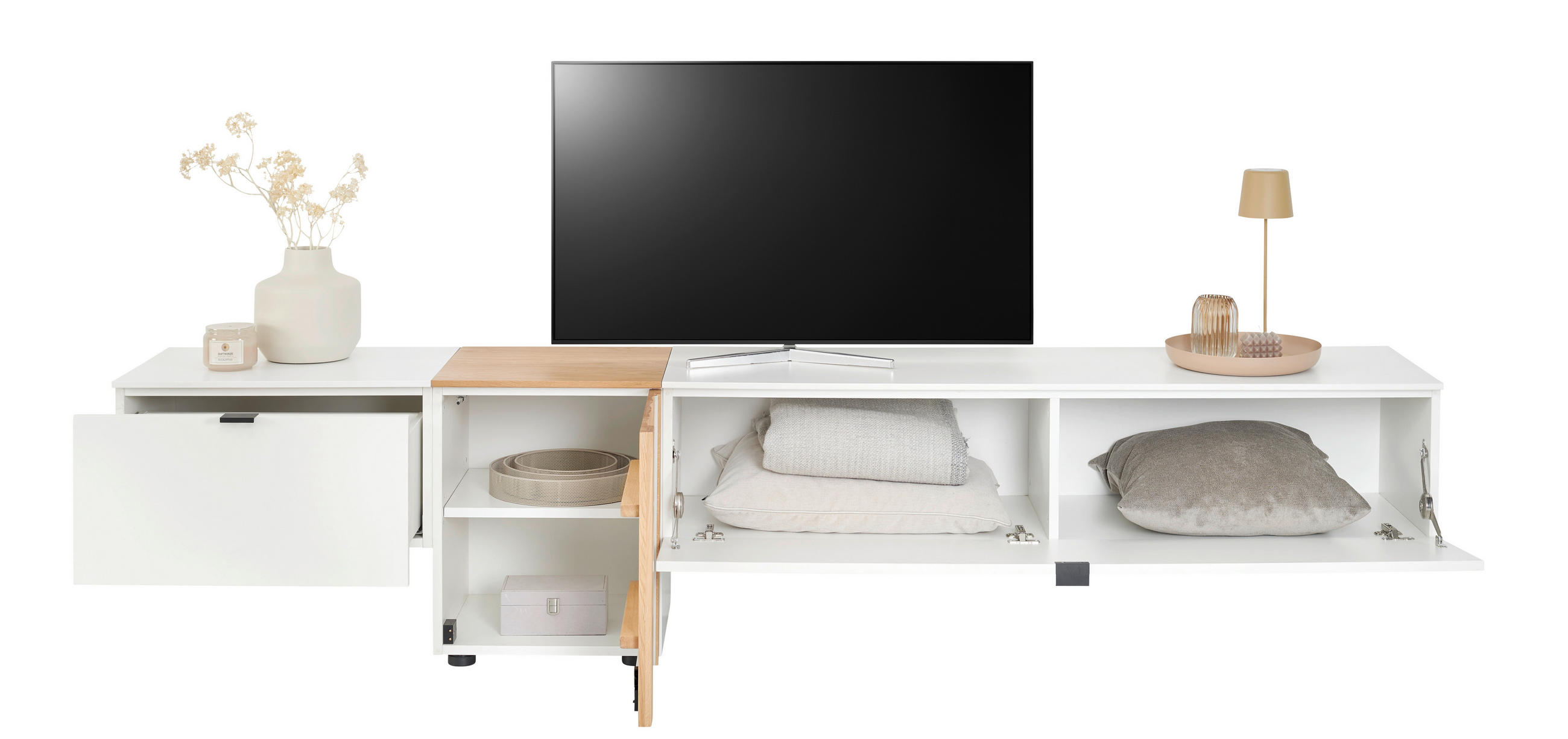 LOWBOARD Weiss, Eichefarben  250/50/42 cm  - Weiss/Eichefarben, Design, Holz/Holzwerkstoff (250/50/42cm) - Novel