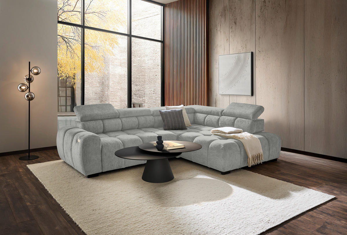 ECKSOFA Hellgrau Webstoff  - Hellgrau/Schwarz, MODERN, Kunststoff/Textil (297/205cm) - Welnova