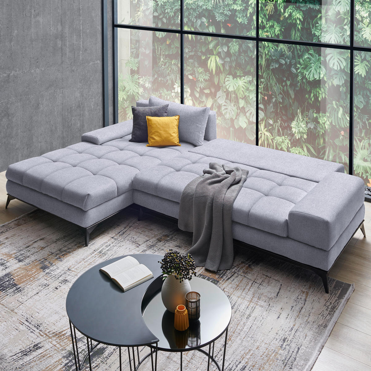 SAROKKANAPÉ textil világosszürke  - világosszürke/fekete, Design, textil/fém (212/315cm) - Carryhome