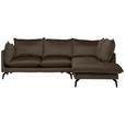 ECKSOFA  in Samt Braun Rückenkissen, Rücken echt  241/200 cm  - Schwarz/Braun, Design, Textil/Metall (241/200cm) - Carryhome