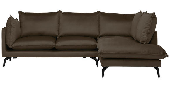ECKSOFA  in Samt Braun Rückenkissen, Rücken echt  241/200 cm  - Schwarz/Braun, Design, Textil/Metall (241/200cm) - Carryhome