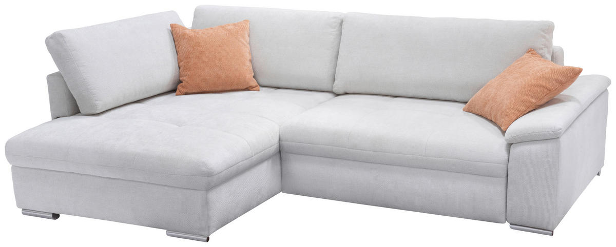 ECKSOFA in Struktur, Chenille Weiss  - Weiss/Silberfarben, Design, Textil/Metall (178/268cm) - Livetastic