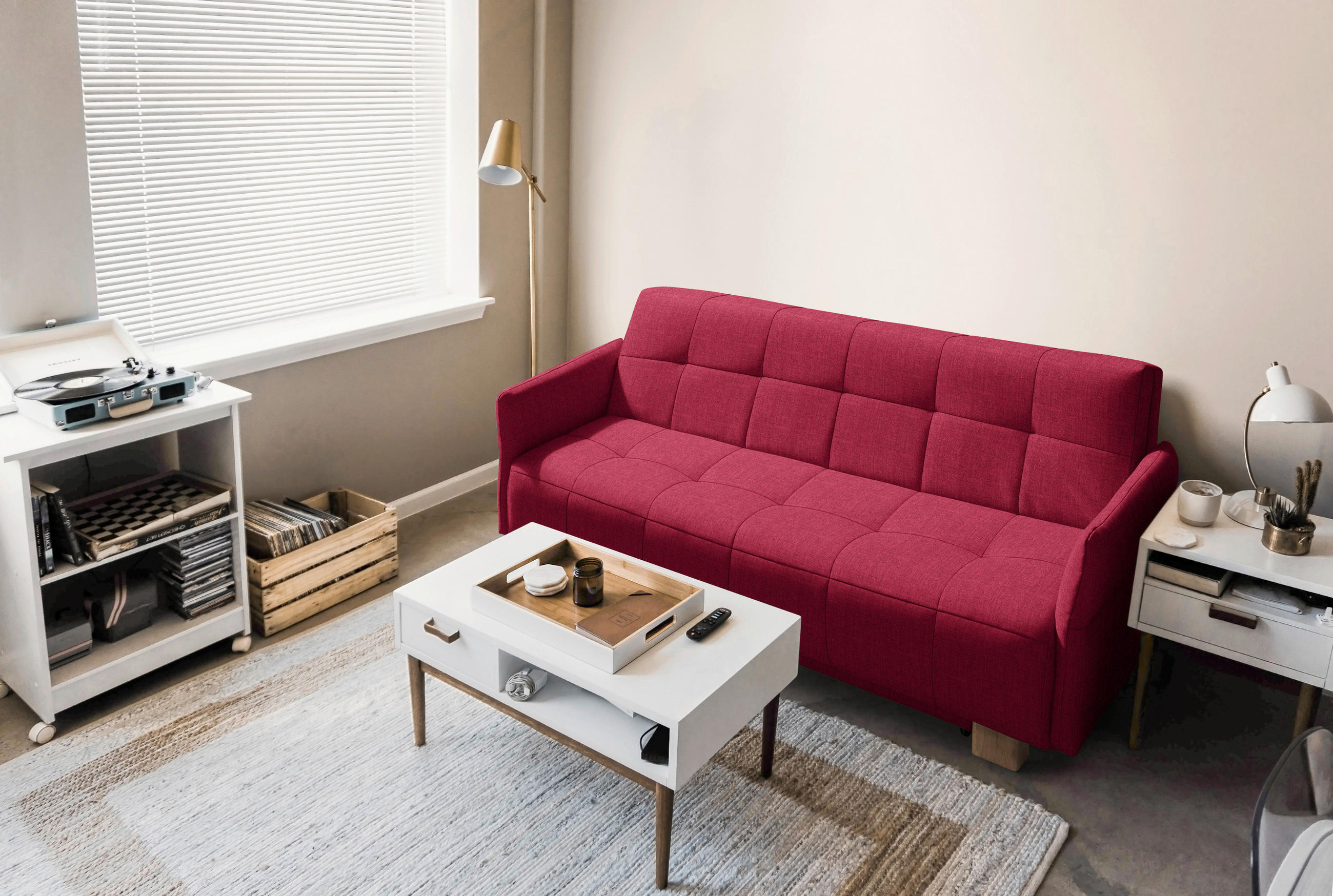 SCHLAFSOFA Rot  - Rot/Naturfarben, Design, Holz/Textil (165/92/102cm) - Novel