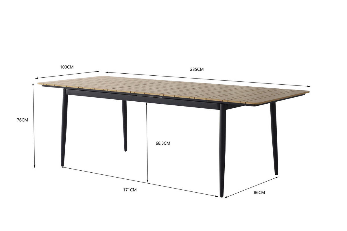 GARTENTISCH 180-235/100/76 cm  - Anthrazit/Beige, MODERN, Kunststoff/Metall (180-235/100/76cm) - Ambia Garden