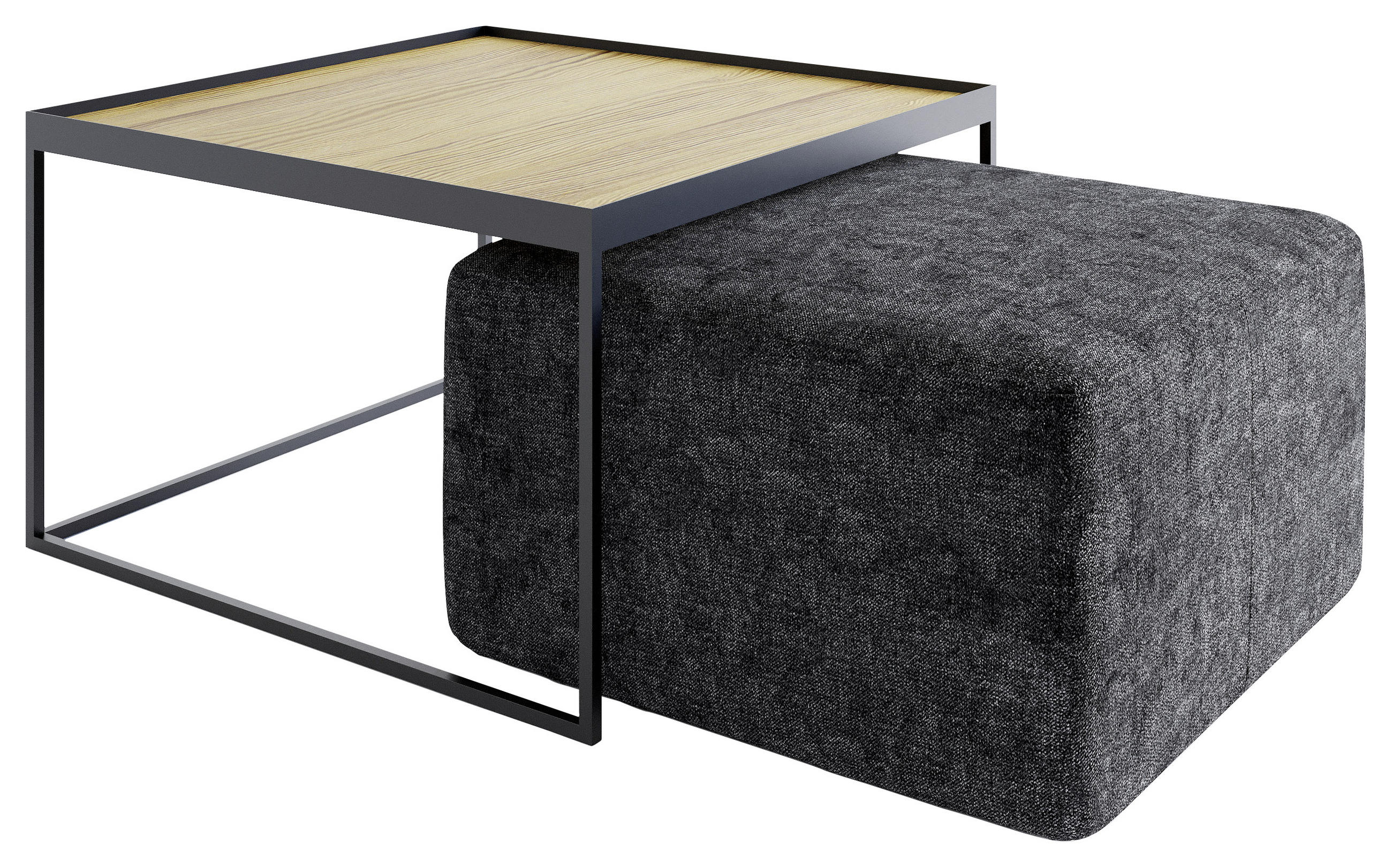 COUCHTISCHSET in Holz 80/80/39 cm  - Eichefarben/Schwarz, Design, Holz/Textil (80/80/39cm) - Novel