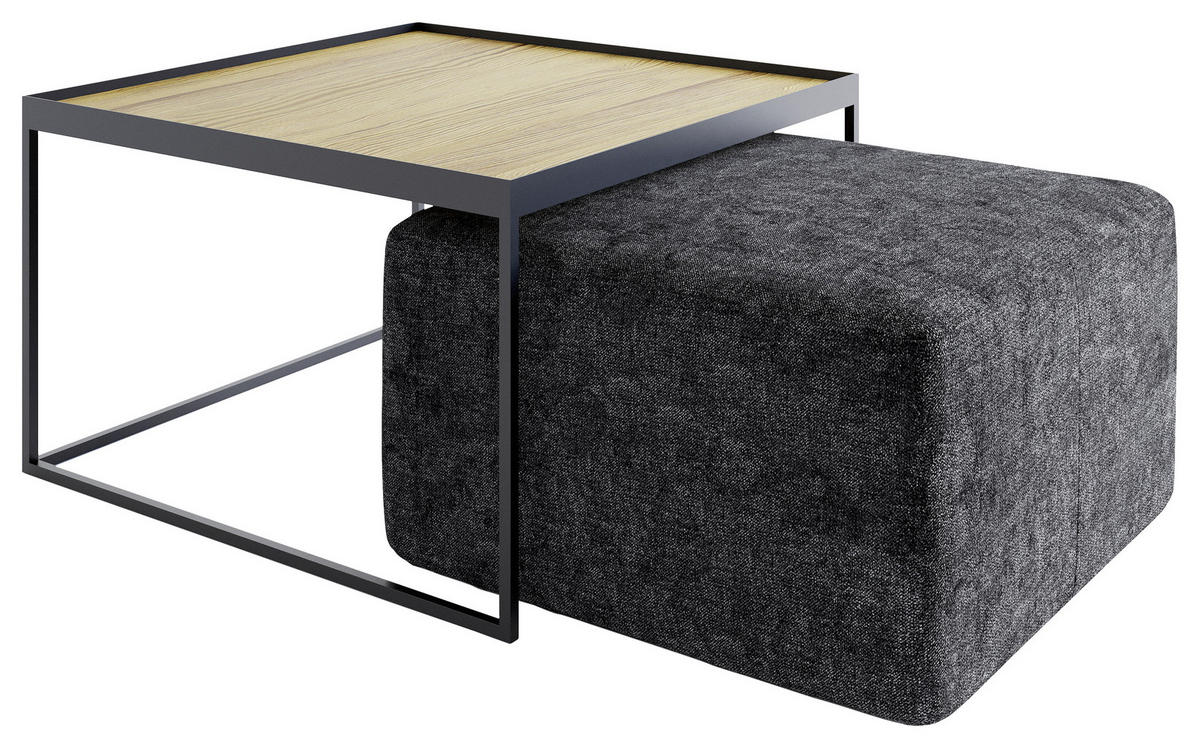 COUCHTISCHSET in Holz 80/80/39 cm  - Eichefarben/Schwarz, Design, Holz/Textil (80/80/39cm) - Novel