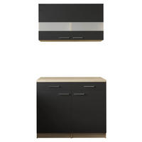 SKÅP MED VITRINDÖRRAR i svart, ekfärgad - silver/svart, Basics, metall/trämaterial (100/200/60cm) - Respekta