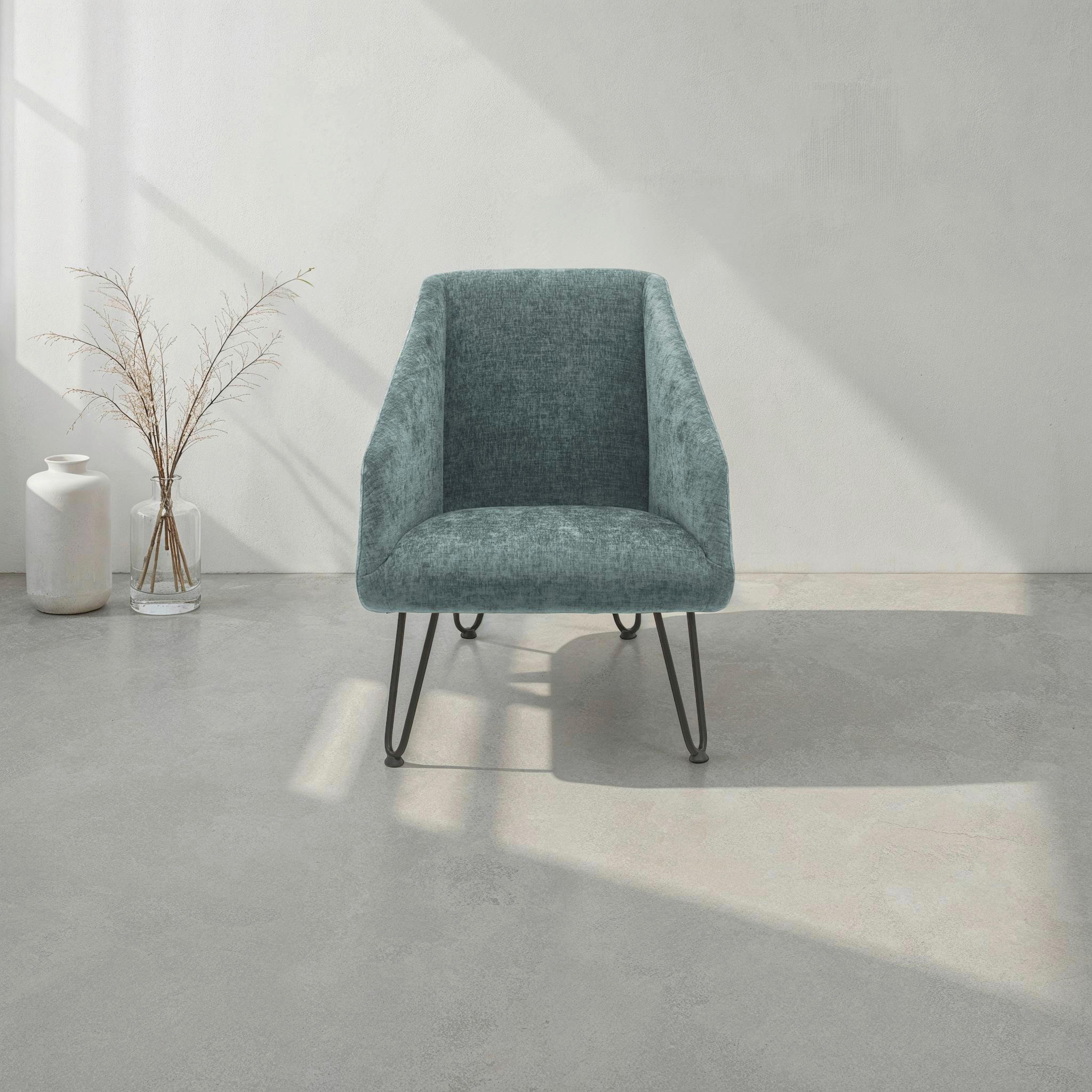 SESSEL in Chenille Blau  - Blau/Creme, Basics, Textil/Metall (60/71/83cm) - Livetastic