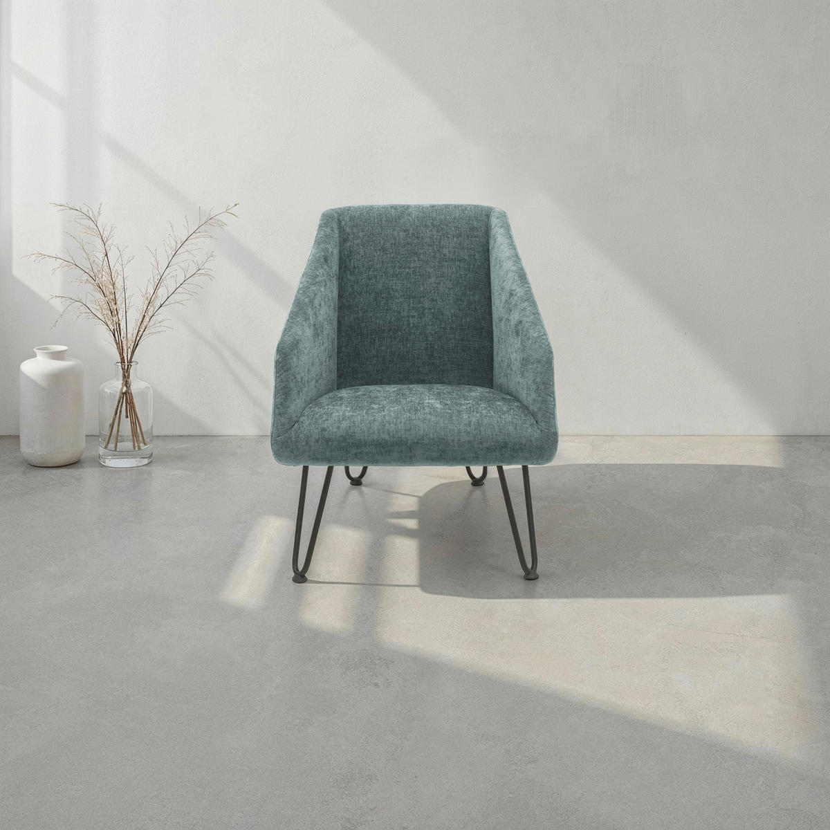 SESSEL in Chenille Blau  - Blau/Creme, Basics, Textil/Metall (60/71/83cm) - Livetastic