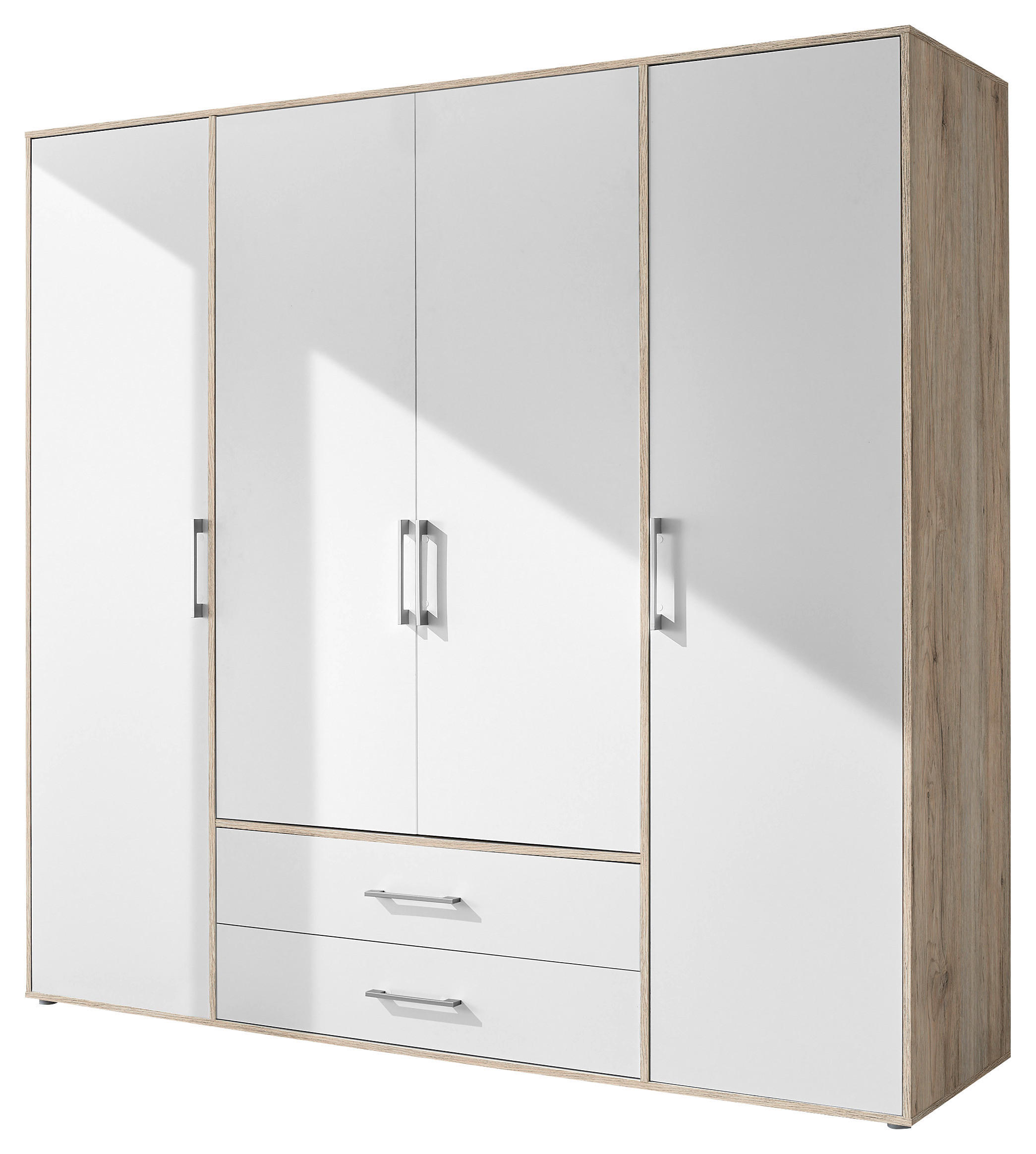 KLEIDERSCHRANK 206/195/60 cm 4-türig Weiß, Eiche San Remo  - Alufarben/Weiß, KONVENTIONELL, Holzwerkstoff/Kunststoff (206/195/60cm) - Boxxx
